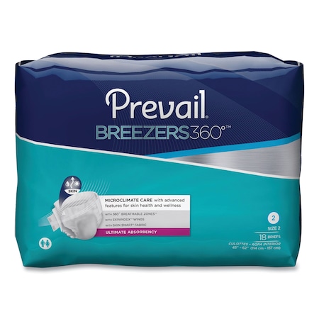 Prevail Breezers360 Degree Briefs, Ultimate Absorbency, Size 2, 45" to 62" Waist, 72PK PVBNG-013
